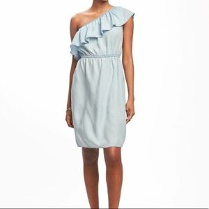 Old Navy One Shoulder Chambray Dress, Sz M Tall